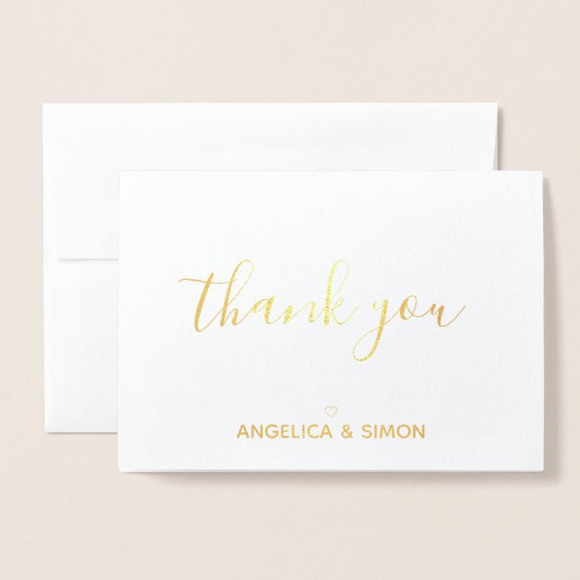 Thank You simple calligraphy Personalised Gold Foil Card (Front With Envelope)