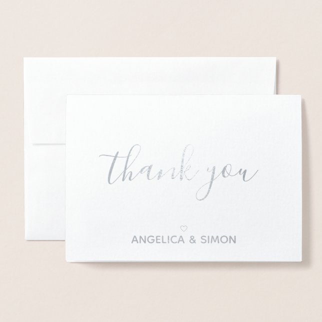 Thank You simple calligraphy Personalized Silver Foil Card (Front With Envelope)