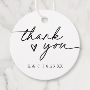 Thank You Simple Handwriting Heart Wedding Favour Tags