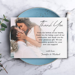 thank you simple handwriting wedding faded photo card