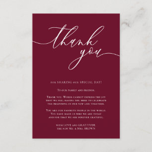 Thank you simple minimalist burgundy enclosure card