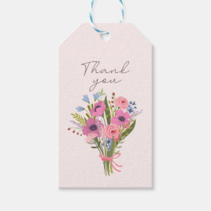 Thank you simple, pink, floral, script  gift tags