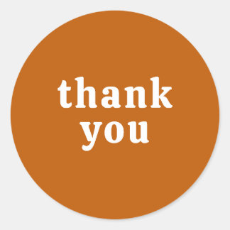 Thank You Simple Retro Font Wedding Burnt Orange Classic Round Sticker