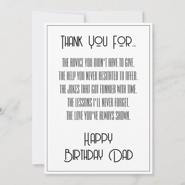 Thank You... Simple Script Happy Birthday Dad Card (Front)
