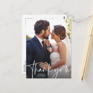 Thank you simple script wedding photo postcard