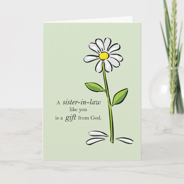 Thank You Sister-in-Law Religious Green Daisy Flow Card (Front)