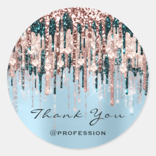 Thank You Small Business Drips Rose Teal Blue Classic Round Sticker