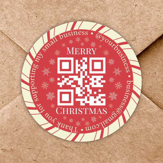 thank you small business qr code christmas red  classic round sticker (Creator Uploaded)