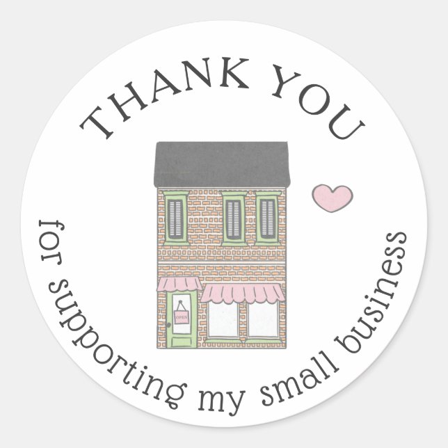 Thank You Small Business Shop Heart  Classic Round Sticker (Front)