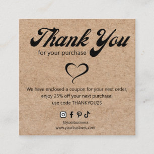  thank you small business social media kraft  enclosure card