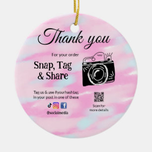 Thank you snap tag share media camera add socials ceramic tree decoration
