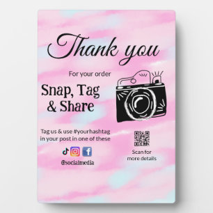 Thank you snap tag share media camera add socials plaque