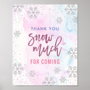 Thank You SNOW Much Snowflake Glitter Magenta Poster