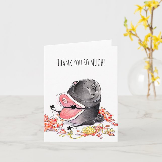 Thank You SO MUCH cute black pug thank you card (Yellow Flower)