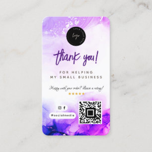 Thank You Social Media QR Code and Logo Purple Business Card
