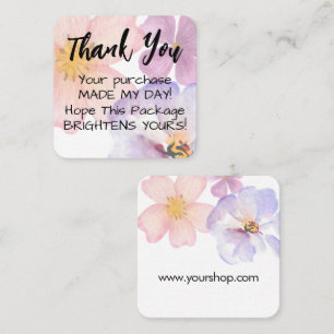 Thank you soft purple watercolor flowers square business card