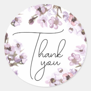 Thank you soft purple wildflowers classic round sticker