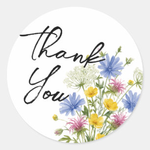 Thank You - Soft Watercolor Wildflowers Classic Round Sticker