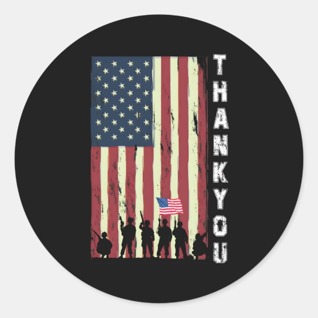 Thank You Soldier Usa Flag Patriotic Memorial Day Classic Round Sticker (Front)
