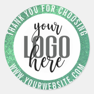 Thank You Sparkly Green Glitter Business Logo Classic Round Sticker