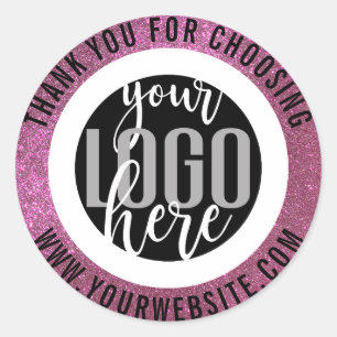 Thank You Sparkly Pink Glitter Business Logo Classic Round Sticker