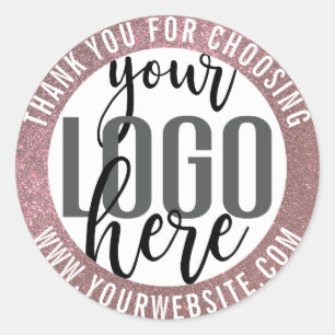 Thank You Sparkly Rose Gold Glitter Business Logo Classic Round Sticker