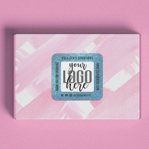 Thank You Sparkly Sea Blue Glitter Business Logo Square Sticker