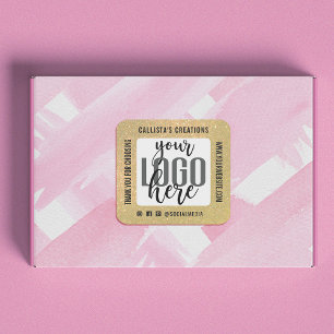 Thank You Sparkly Yellow Glitter Business Logo Square Sticker