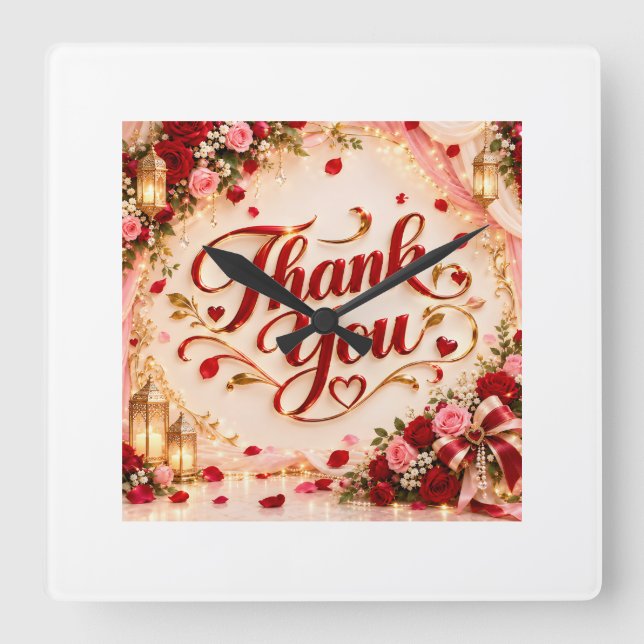 Thank you  square wall clock (Front)