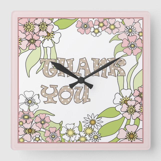 Thank you square wall clock (Front)