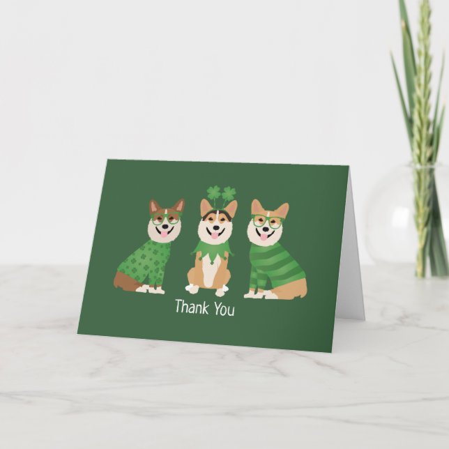 Thank You St Patricks Day Pembroke Welsh Corgi Dog Card (Front)