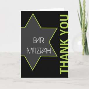Thank you Star of David Bar Mitzvah Bright Green Card