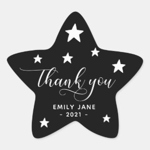 Thank You Stars Baby Shower Party Stickers   Black