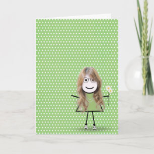 Thank You Stick Girl with Daisies Card