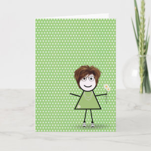Thank You Stick Girl with Daisies Card