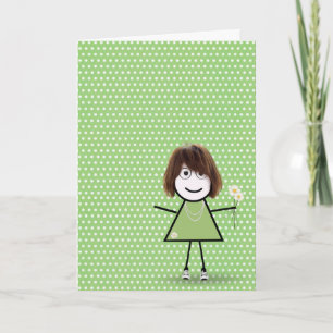 Thank You Stick Girl with Daisies Card