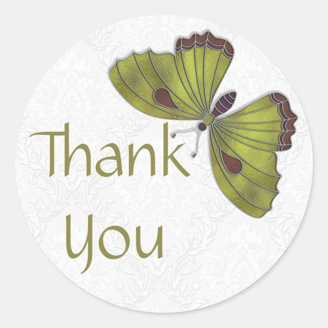 Thank You Sticker Butterfly Brocade green (Front)