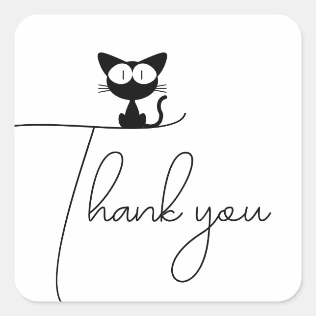 Thank You Sticker - Cute Black Cat Minimalist (Front)