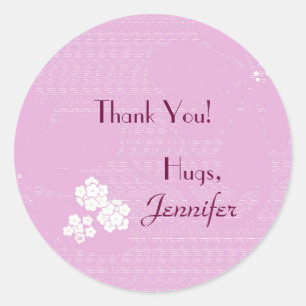 Thank You Sticker, Pink Floral, Personalised Name Classic Round Sticker