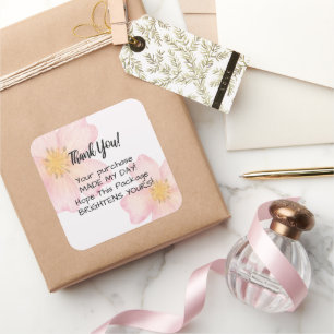 Thank You Sticker - Pink Watercolor Flower