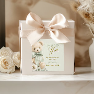 Thank You Sticker Sage Green Teddy Bear Floral