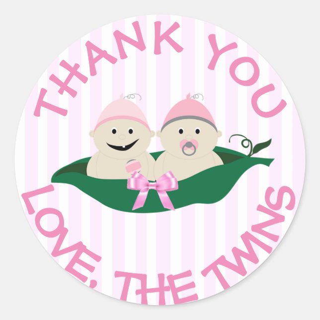Thank you Sticker Twins Girls Pink  in Peapod (Front)