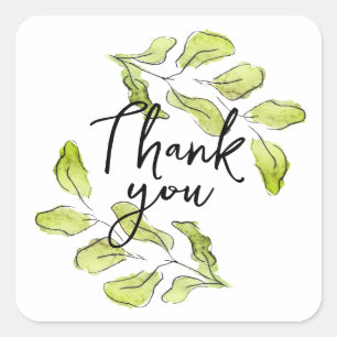Thank you sticker with watercolor leafs