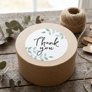 Thank you sticker with watercolor leafs