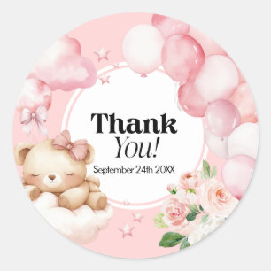  Thank You Stickers Baby Shower Pink 