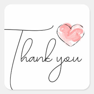 Thank You Stickers Cute Pink Watercolor Heart