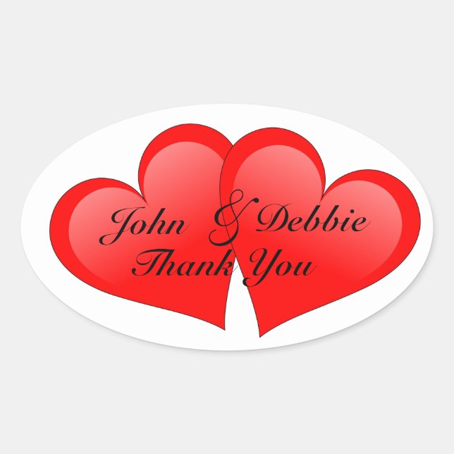 Thank You stickers for favours red hearts 3D (Front)