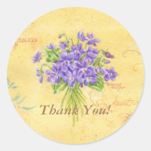 Thank You Stickers Sweet Violets Bouquet Round