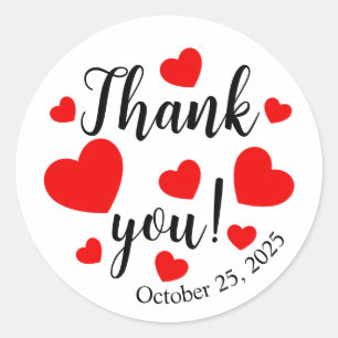 Thank You Stickers with Red Hearts
