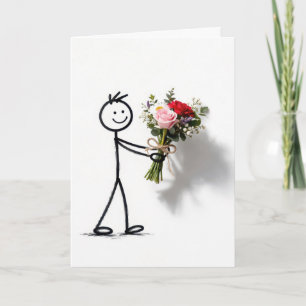 Thank You Stickman With Rose Bouquet Card